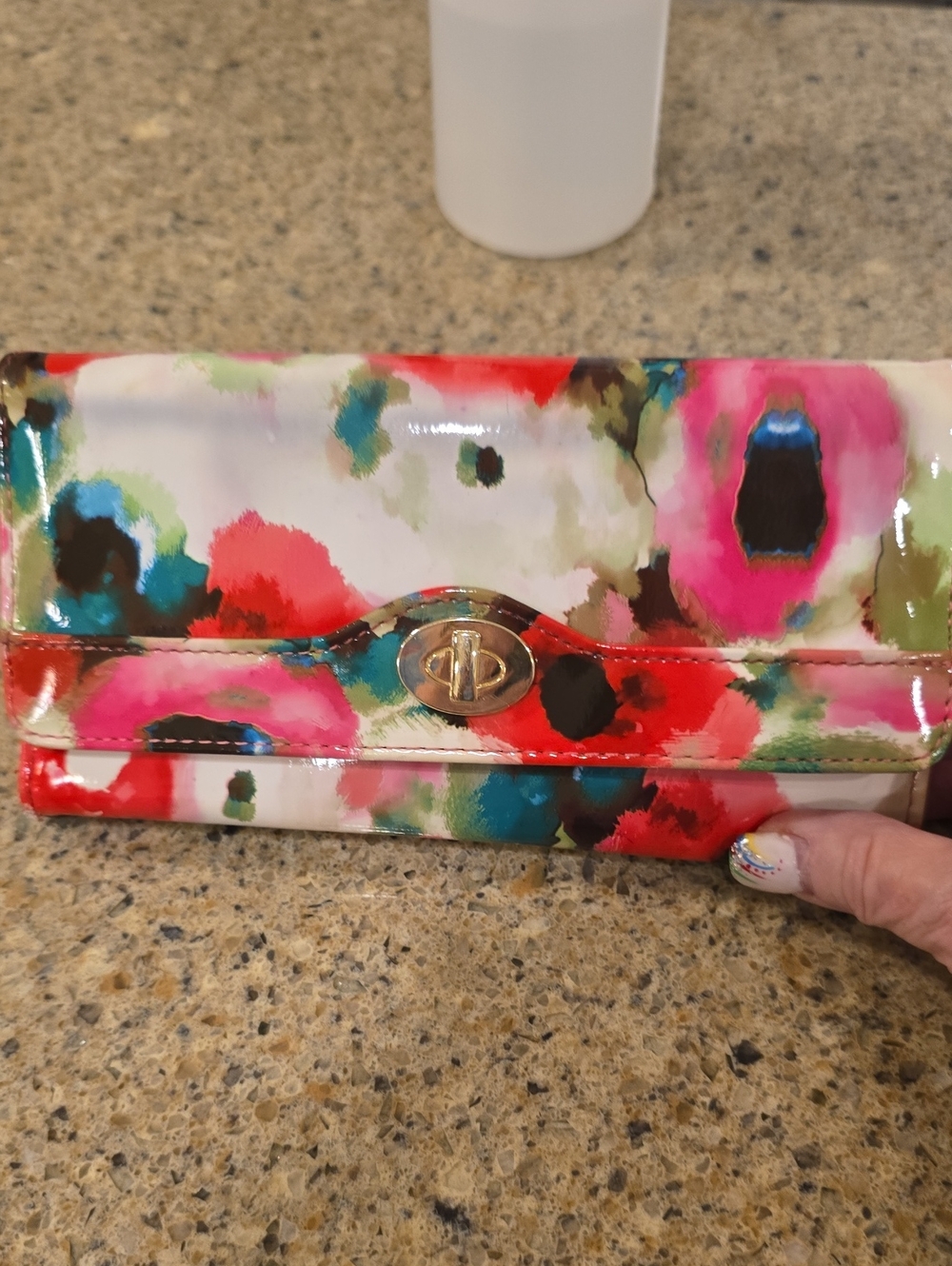 Safe keeper Colorful Watercolor Patent Leather Wallet/Organizer- Multicolor